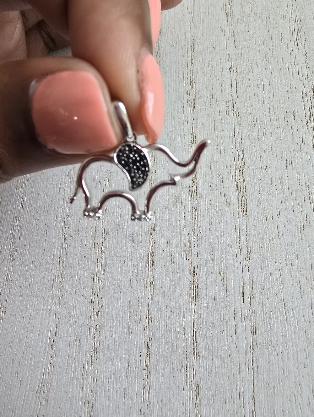 Diamond and Treated Black Diamond Accent Elephant Sterling Silver Pendant - Picture 3 of 4